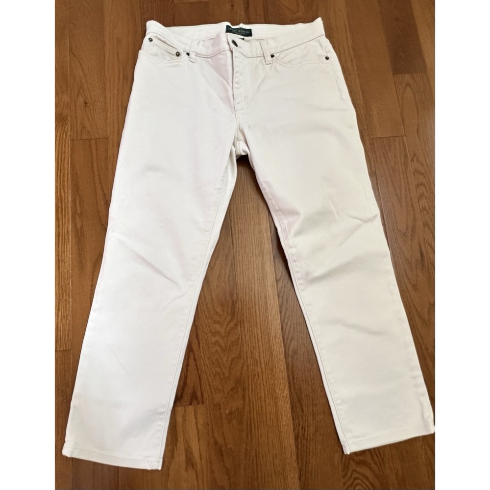 Lauren Ralph Lauren Women's 12 Petite White Jeans Modern Straight Ankle Cotton
